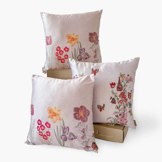 Fresh Blooms Printed Premium Satin Cushion Covers Set of 4 (16X16)