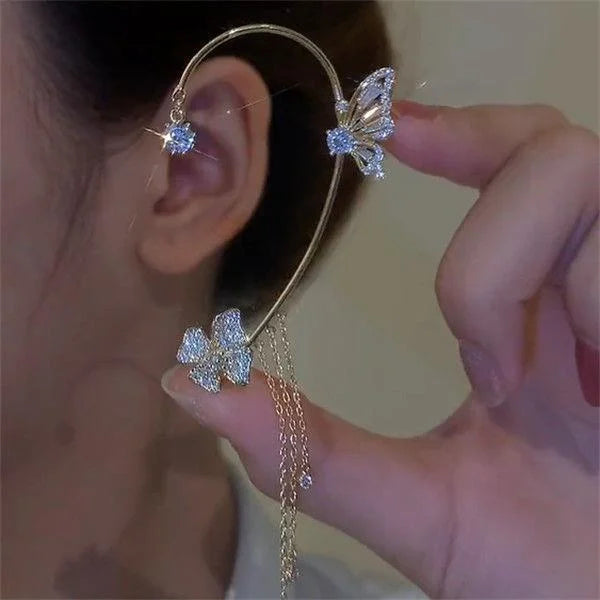 BUTTERFLY FLOWER TASSEL SHINY ZIRCON EARRINGS (1 PAIR)